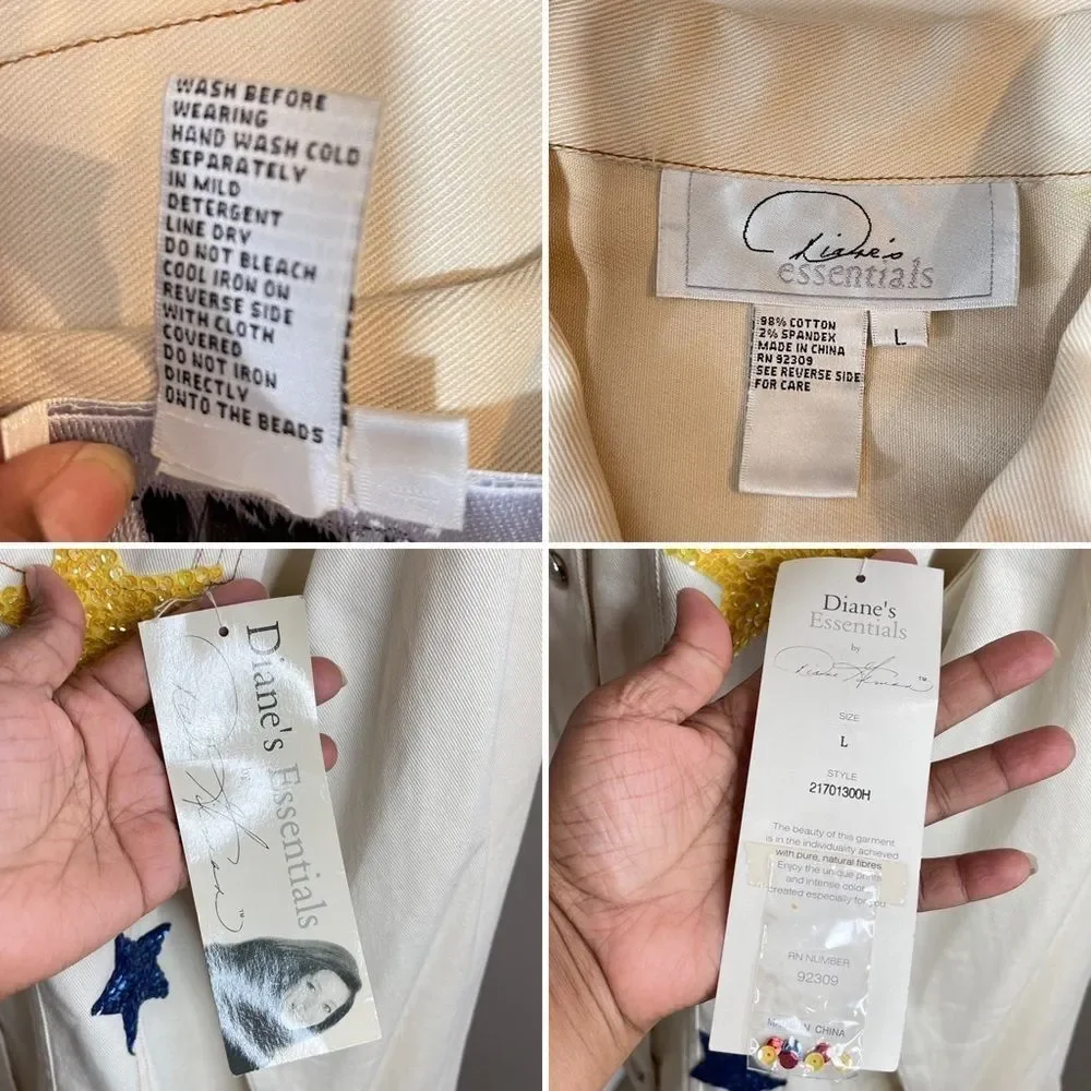 Dianes Beige Star Jeans Jacket Large NWT - Picture 11 of 15